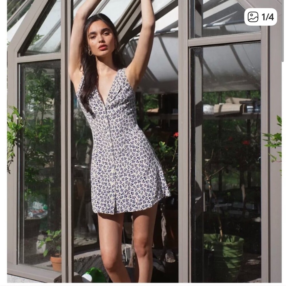 Reformation Rilynn Mini Dress - White and Blue Floral